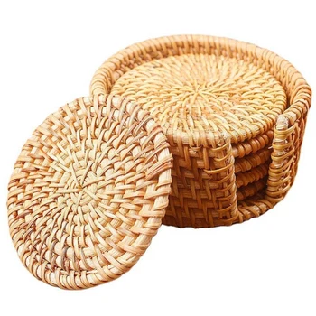 

Round Rattan Coaster Table Mat Insulation Mat Creative Bowl Mat Tea Cup Pot Mat Place Mat Set
