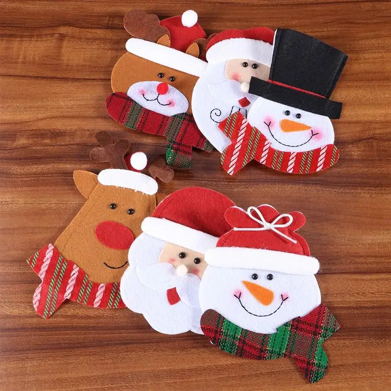 6PCS Cute Christmas Knife And Fork Bag Kitchen Cutlery Tableware Holders Pockets Christmas Home Party Wedding Table Decorations