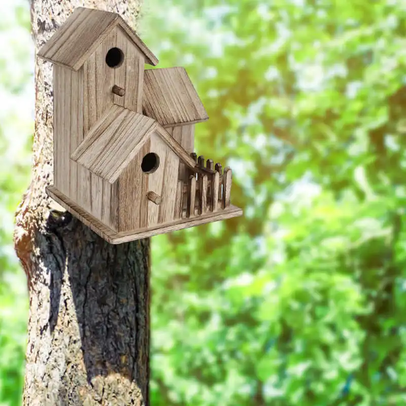 Wooden Bird Feeding Birdhouse Outdoor Garden Bird Nesting Box Pet Supplies Decoration Outdoor Carry Tool bird house bird feeder