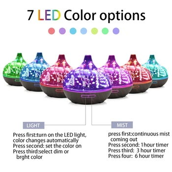 

Essential Oil Diffuser, 400Ml 3D Glass Wood Grain Home Humidifier , 7 Colors Changing Light for Home Office Yoga Hotel(Reindeer