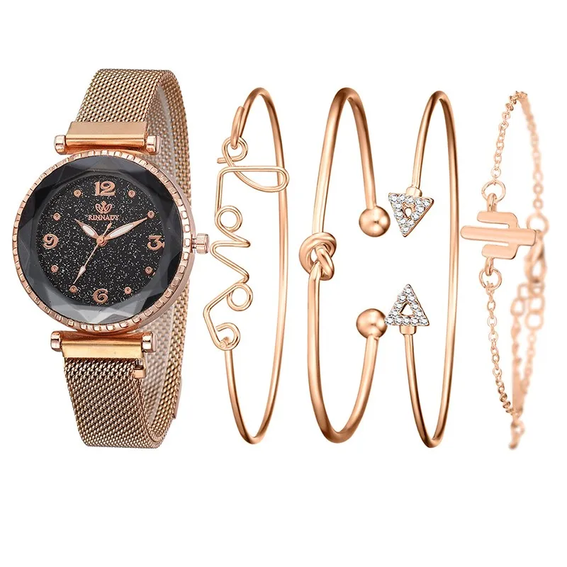 

5PC/Set Luxury Women Watches Bracelet Starry Sky Magnet Watch Ladies Fashion Quartz Watch Set Female Wristwatch Relogio Feminino