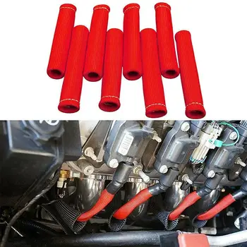 

8 Pieces Of high Temperature Car Spark Plug Wire Protective Heat Titanium Color Black Red Shield Cover A9O0