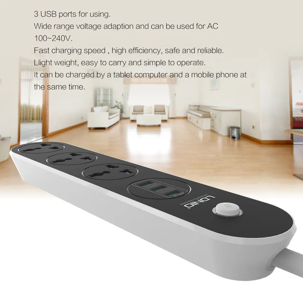 Многофункциональный 1,6 m power Srip с 3 usb портами удлинитель быстрое зарядное гнездо питания Домашняя электроника для ЕС/США/Великобритании