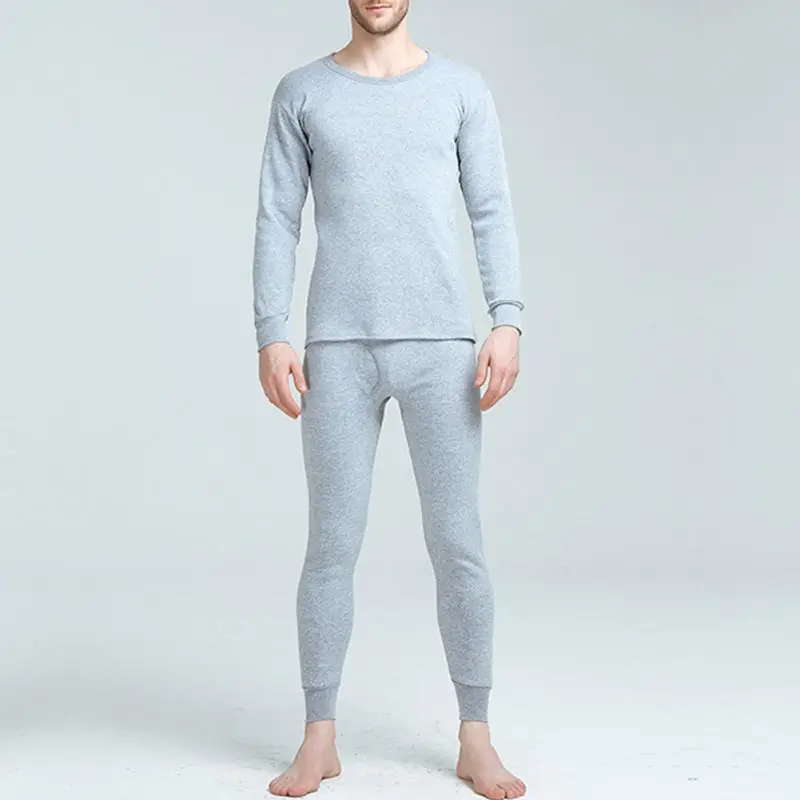 Серый Mens Thermal Underwear Autumn Winter Plus Velvet Thicken Solid Long Sleep Suit Casual Winter Clothes Mens Warm Pants Winter Sets - Цвет: Серый