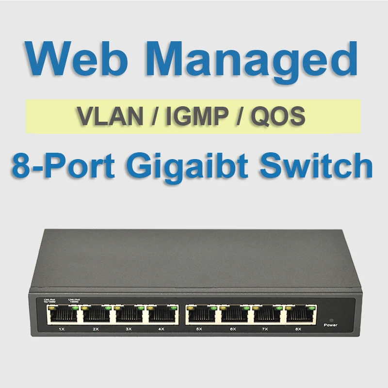 8 Port 10 100 1000Mbps Managed Switch IGMP VLAN port mirror 8 port full gigabit smart 2