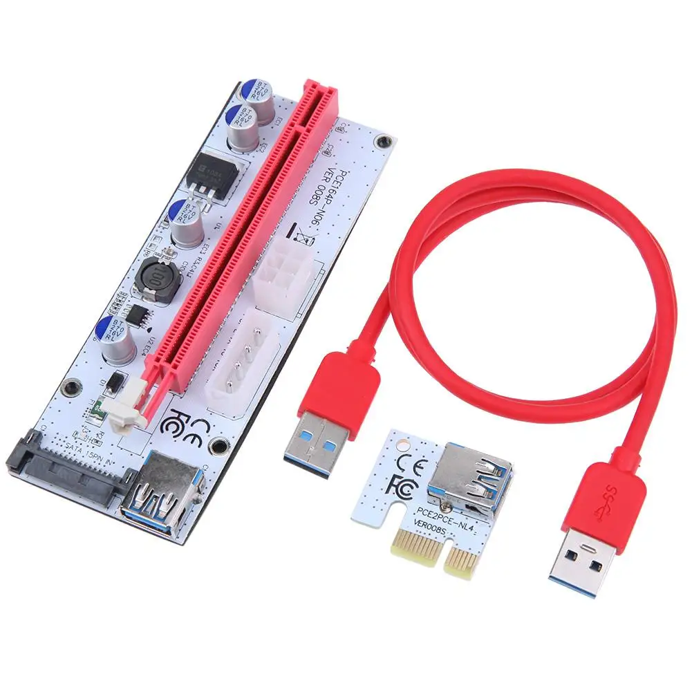 60 см PCI E Riser Card VER008S 4Pin 6Pin SATA Power 008S PCIe 1x 16x адаптер USB 3 0 кабель для Bitcoin Miner BTC