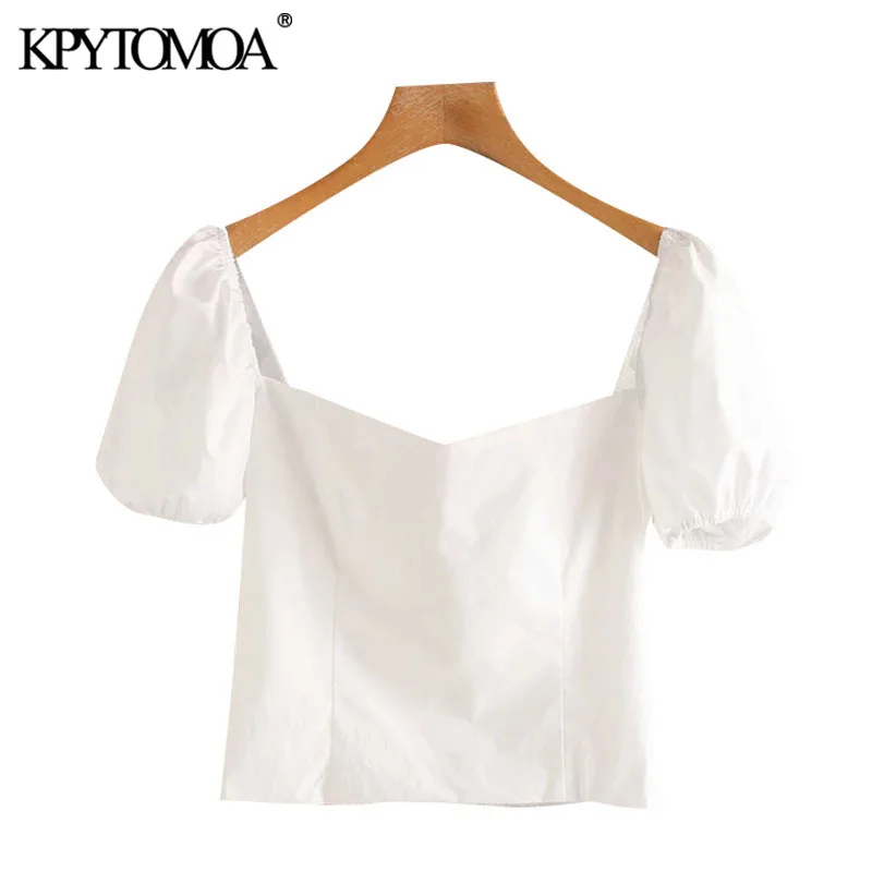 KPYTOMOA Women 2020 Sweet Fashion Back Bow Tied Cropped Blouses Vintage Backless Zipper Elastic Female Shirts Blusas Chic Tops KPYTOMOA Women 2020 Sweet Fashion Back Bow Tied Cropped Blouses Vintage Backless Zipper Elastic Female Shirts Blusas Chic Tops
