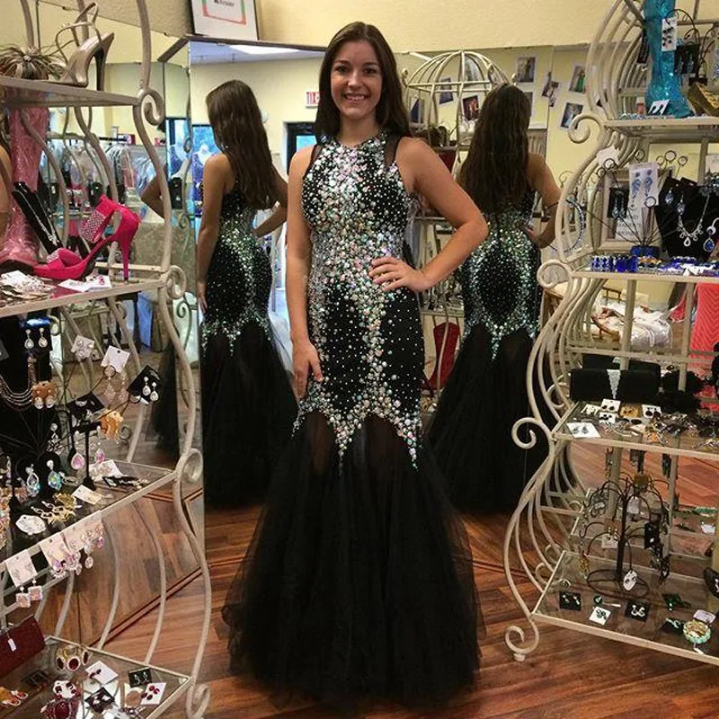 Doragrace robe de soiree Роскошный Кристалл бисером Русалка Черный Тюль Выпускные платья Формальные Вечерние платья