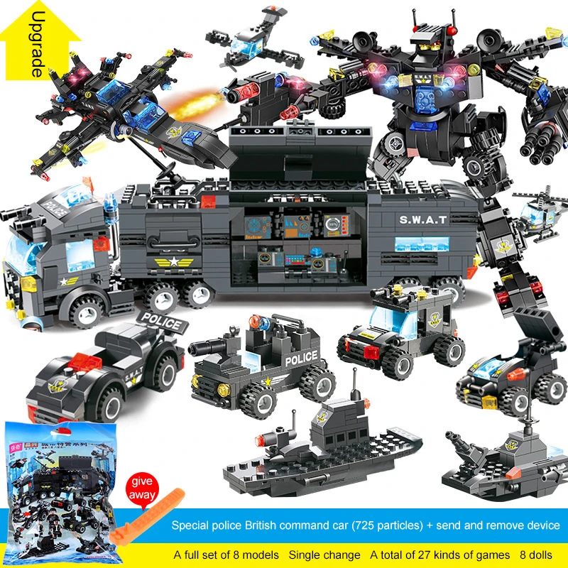 

725PCS City Police Station Building Blocks Compatible LegoING City SWAT Team Truck Blocks DIY Educational Toy For Boys Children