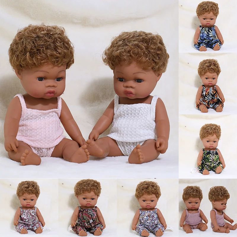 35CM Reborn Baby Dolls African Black Bath Play Reborn Toy Full Silicon Realistic Doll Lifelike Real Baby Short Hair Dolls Kids