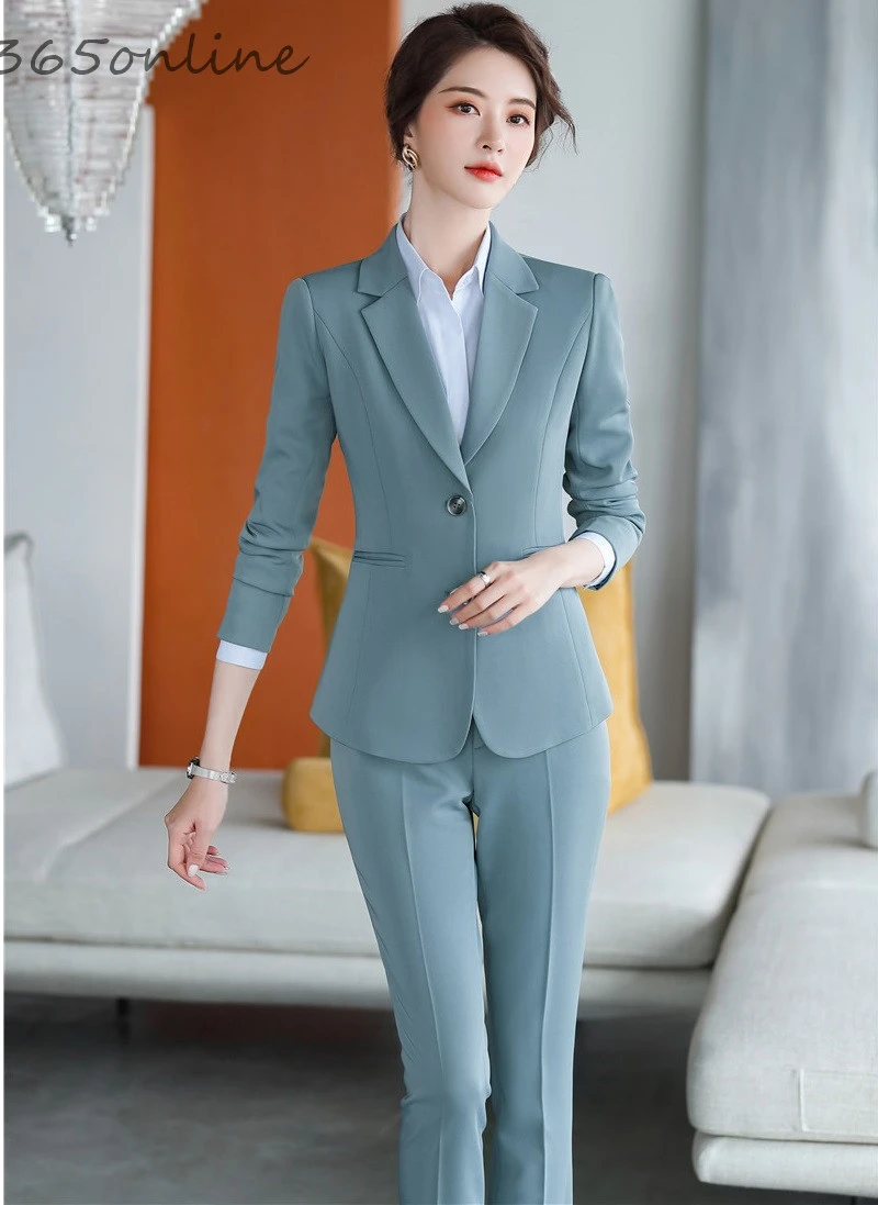 Business Ol Apricot Long Sleeve Suit jacket wide leg pants Women korean  style Temperament Coat Bell-bottom Pants Two-piece | Lazada