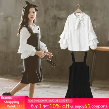 

Menoea 4-13Y Girl Autumn Clothing Outfits 2020 Girls Princess Suits Butterfly Sleeve Shirt Mermaid Skirts Teenage Girls Clothing