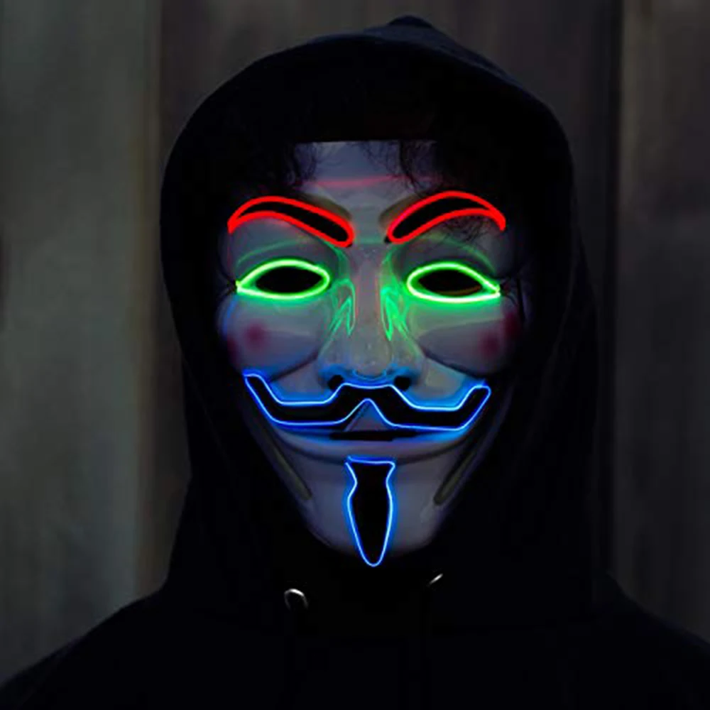 Halloween Masks LED Mask – V For Vendetta Anonymous Guy Light Up Hacker White | Дом и сад