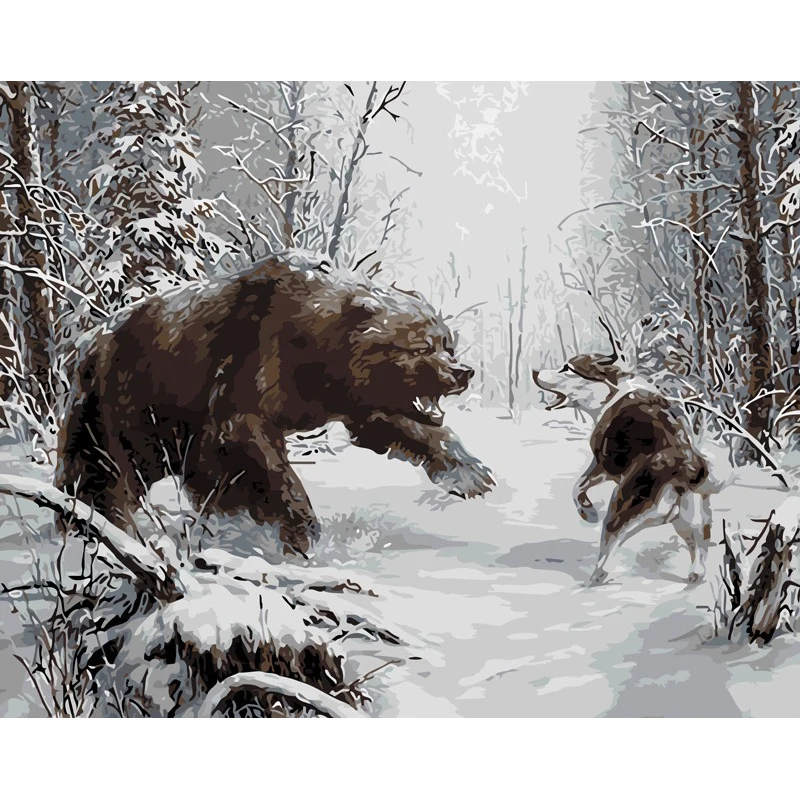 Картина по номерам сделай сам акриловая рамка для фотографий Зимний лес волк