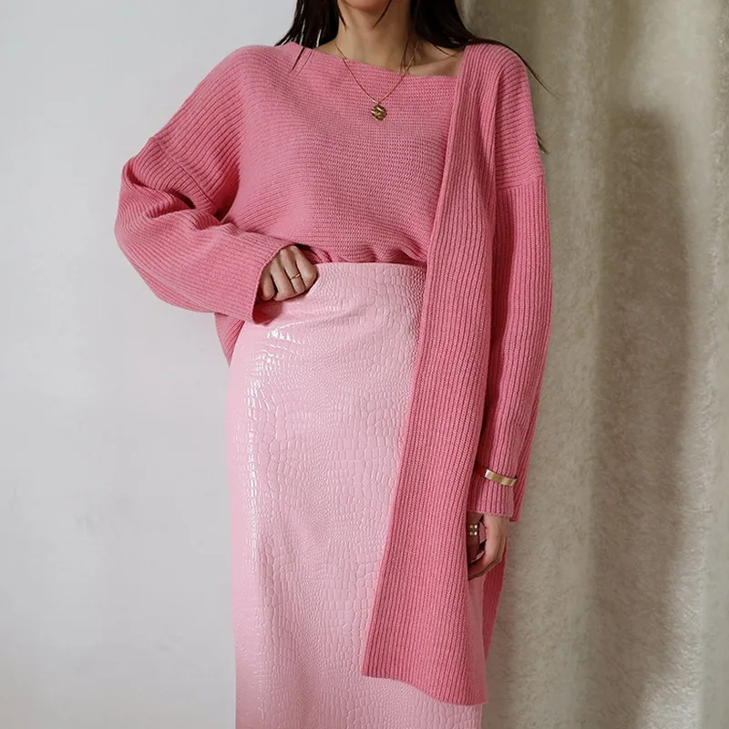 Pink women sweater RICININA, осенние свитера, Женский вязаный пуловер, Mujer, ассиметричный, с разрезом, однотонный, элегантный свитер, для женщин, с длинным рукавом, повседневные, женские свитера - Цвет: Pink women sweater