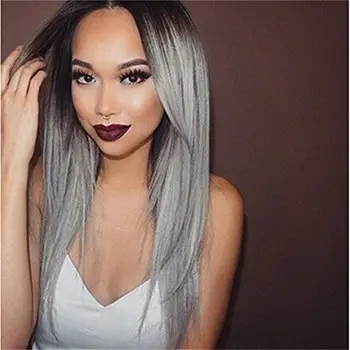 

ombre gray long Straight hair synthetic hairstyle