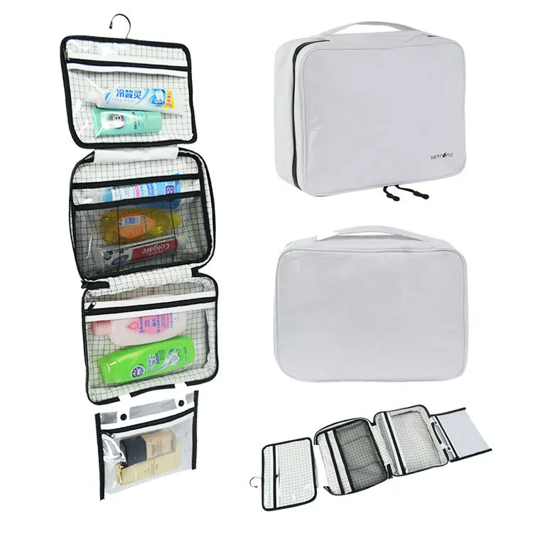 

Printed Waterproof DuPont Paper Folding 2019 Hanging Hook Transparent Travel Storage PVC Wash Bag Customizable Logo