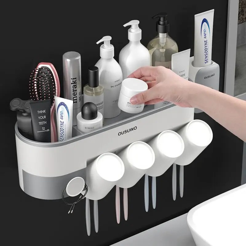 New Toothbrush Holder Automatic Toothpaste Dispenser With Cup Wall Mount Toiletries Storage Rack Bathroom Accessories Set | Дом и сад