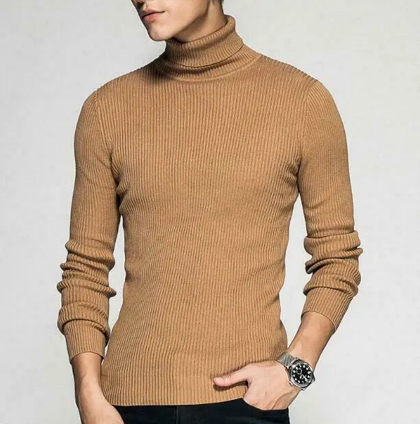 

Mens Turtleneck Knitted Slim Fit Solid Fashion Warm Base Sweaters Tops C024
