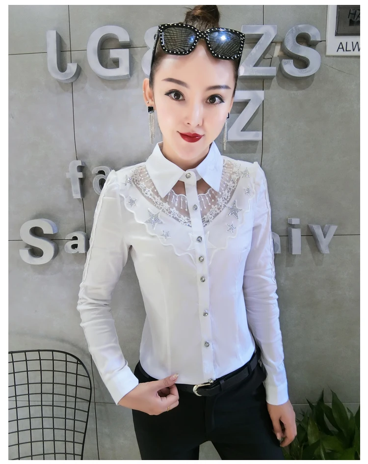 Dingaozlz блузка рубашка новая мода кружевные топы элегантная вышитая блузка отложной воротник с длинным рукавом женская шифоновая рубашка