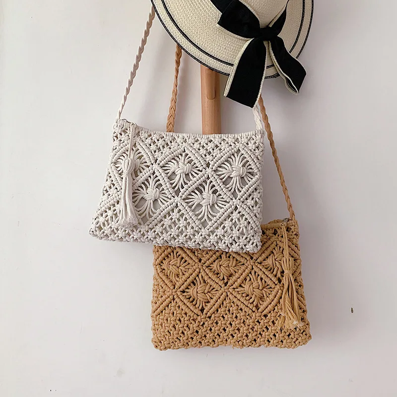 

Weaving hand bag handmade retro cotton fringed beach bag holiday travel shoulder Messenger bag