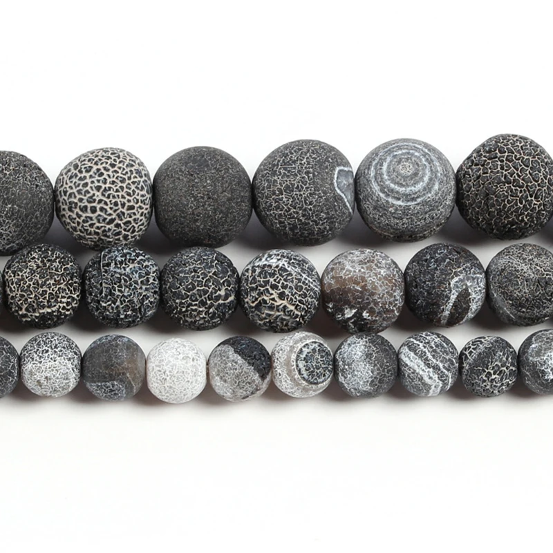 black frost agate Натуральный Матовый камень Бусины 4/6/8/10 мм тусклой полированной Мороз трещины Агаты бусины для изготовления ювелирных изделий минералы Diy браслет ювелирные изделия - Цвет: black frost agate