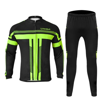 

Lixada 2019 Winter Long Sleeve Men's Cycling Jersey Set Thermal Fleece Windproof Cycling Jacket Clothing Coat 3D Padded Trousers