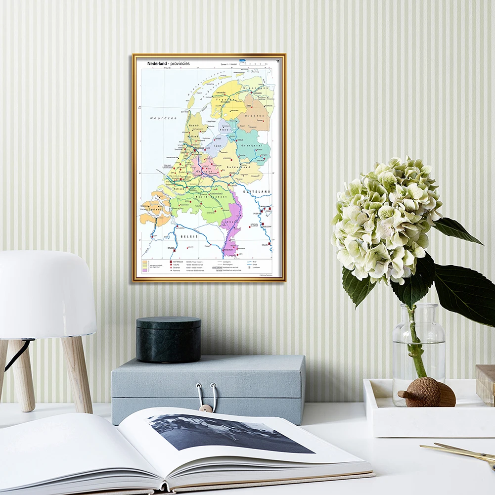 42*59cm Netherlands Provinces Map in Dutch Small Size Wall Art Poster Canvas Painting Home Decor School Supplies