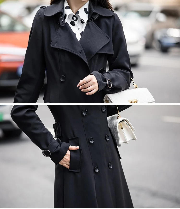 High quality windbreaker female Korean autumn new women's waist slimming windbreaker over the knee coats slim long coat women's