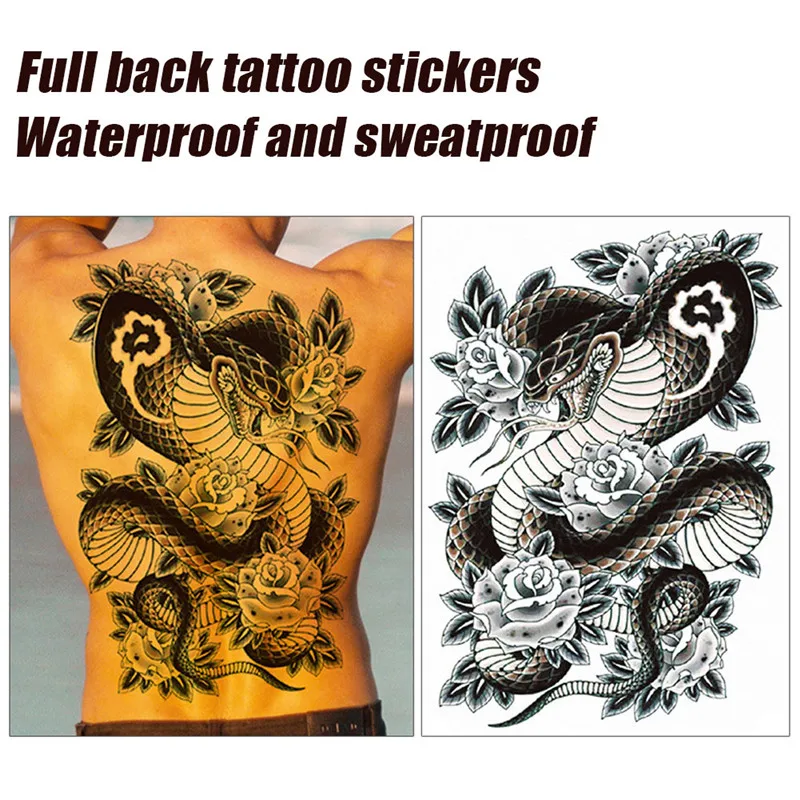 Waterproof Big Full Back Chest Tattoo large tattoo stickers fish wolf Tiger Dragon temporary flash tattoos cool men women tattoo sticker temporary tattoos