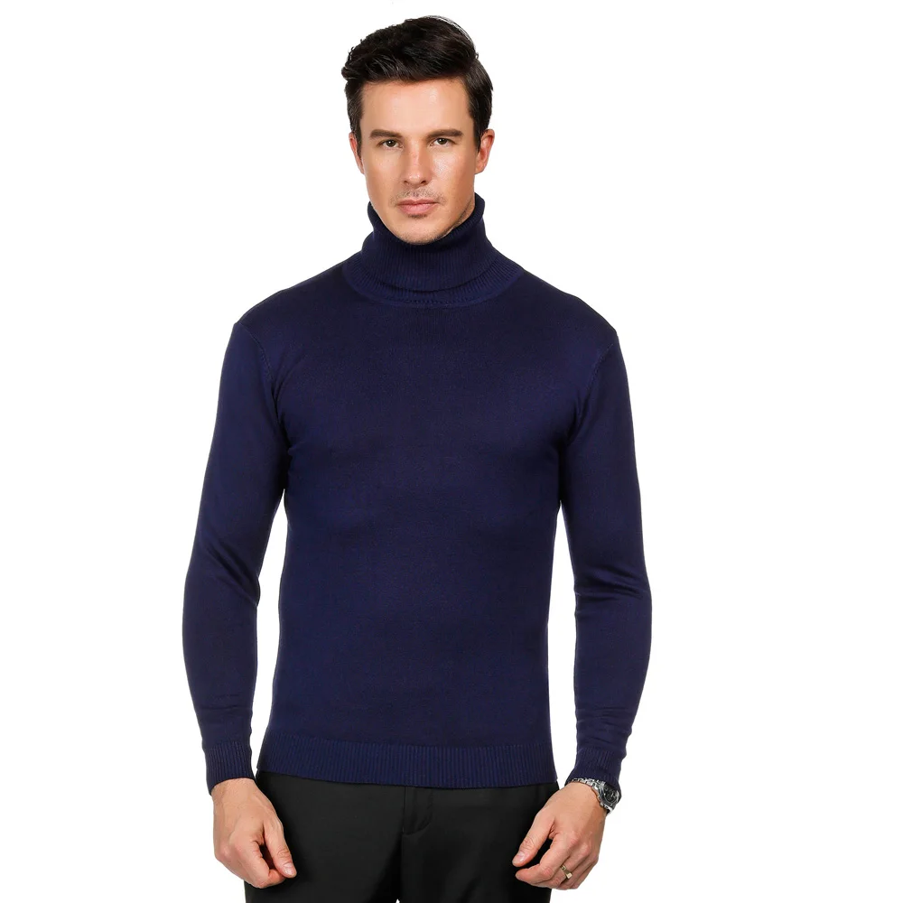 Теплый свитер Для мужчин Slim Fit Топы Мягкий однотонный цвет длинный рукав водолазка; свитер с эластичной резинкой осень-зима Термальность трикотаж