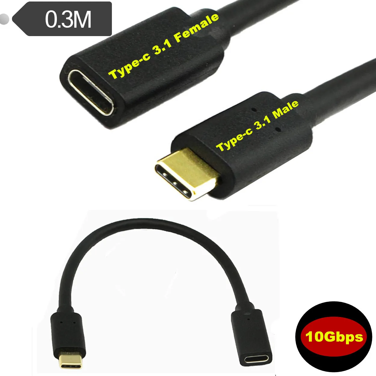 Позолоченный USB type-C кабель-удлинитель для мужчин и женщин USB C кабель-удлинитель USB 3,1 type C для быстрой зарядки и синхронизации данных