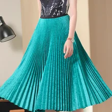 Горячая зеленая Женская плиссированная юбка новая Жаккардовая юбка с высокой талией