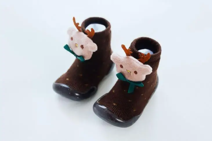 coffee dot deer Детская обувь для малышей; нескользящие носки; Рождественская Новогодняя обувь; носки для ног; 4 цвета; 5 размеров; tz04 - Цвет: coffee dot deer