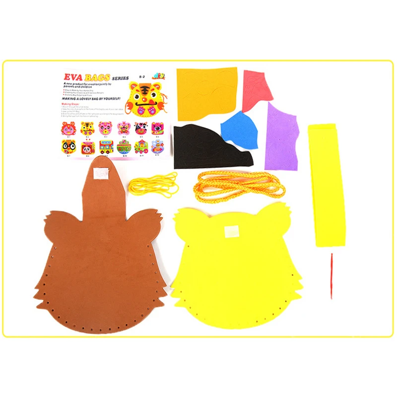 1 Set Multicolor Handmade EVA Foam Puzzles Lovely Animals Children Bags DIY Crafts For Kids Interactive Educational Toys