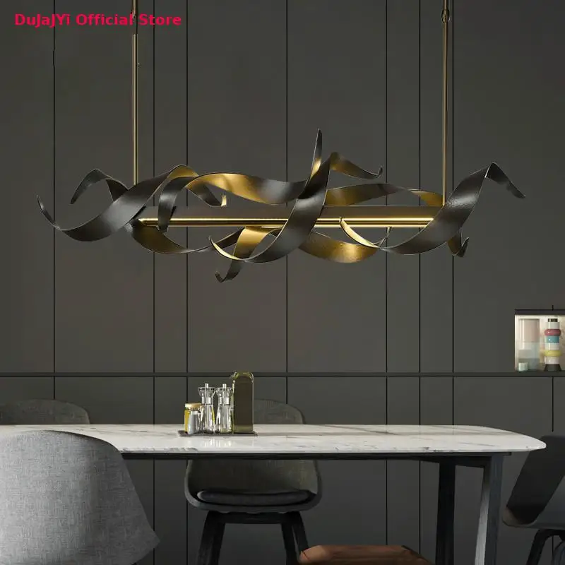 Postmodern light luxury LED restaurant chandelier decoration Nordic front desk chandelier simple wrought iron bar hanging lamp
