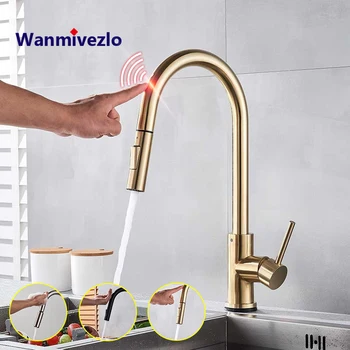 

Brushed Gold Pull Out Touch Sensor Kitchen Faucet 360 Rotation Smart Kitchen Faucet Sensor Tap Faucet Single Handle Mixer Tap