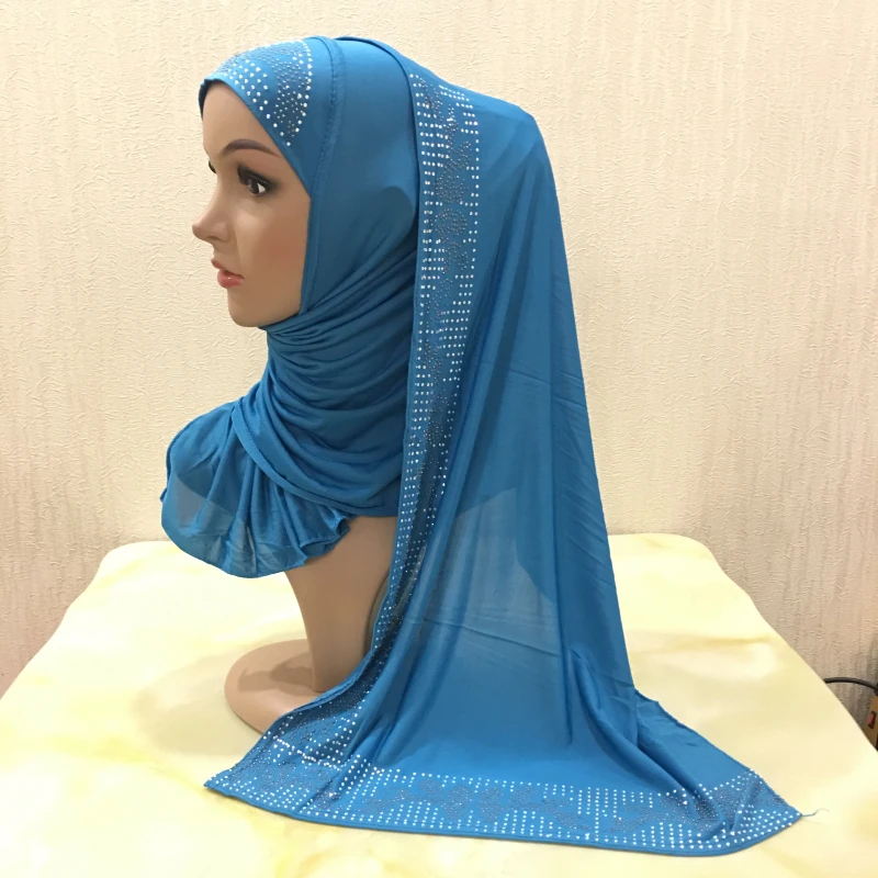 12 Цветов одна петля Щепка Стразы полиэстер Hijab шарф Мусульманский Исламский головной Обёрточная Бумага Обложка Одноцветный шарф