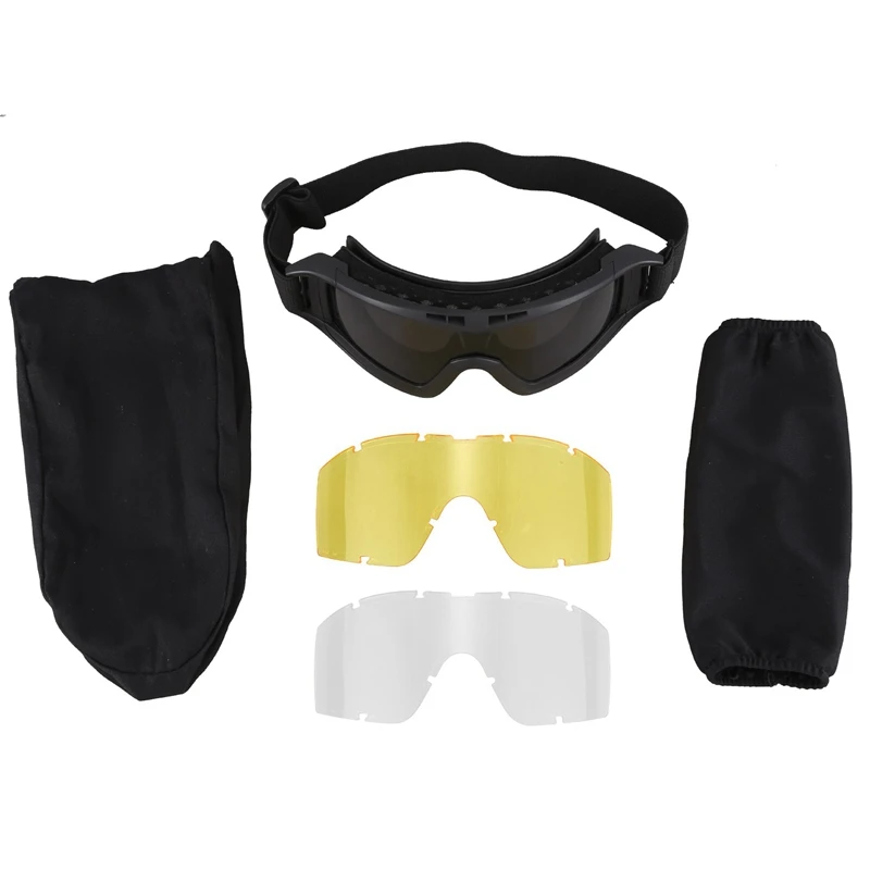 

Retail Black Tan Green Tactical Goggles Glasses Gx1000 Black 3 Lens Motorcycle Windproof Wargame Goggles