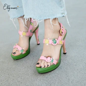 

OllyMurs Fashion Pink Print Gladiator Women Summer Sandals Open Toe Buckle Strap Women Platform Sandals Thin Heels Shoes Woman