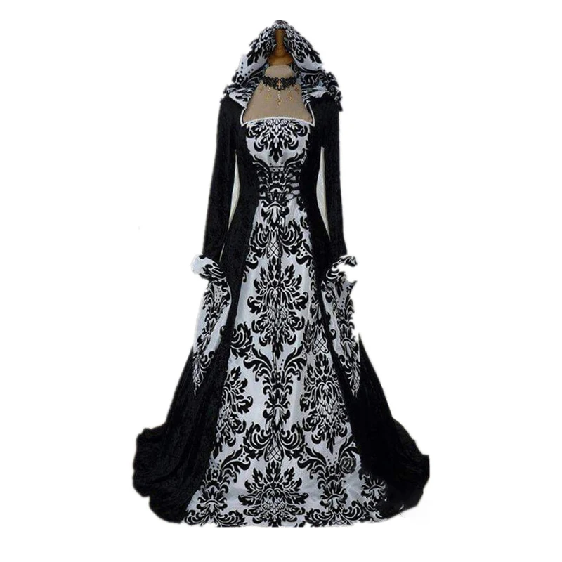 

Women's Gothic Dress Ladies Costume Long Sleeve Medieval Renaissance Cosplay Printed Maxi Dresses