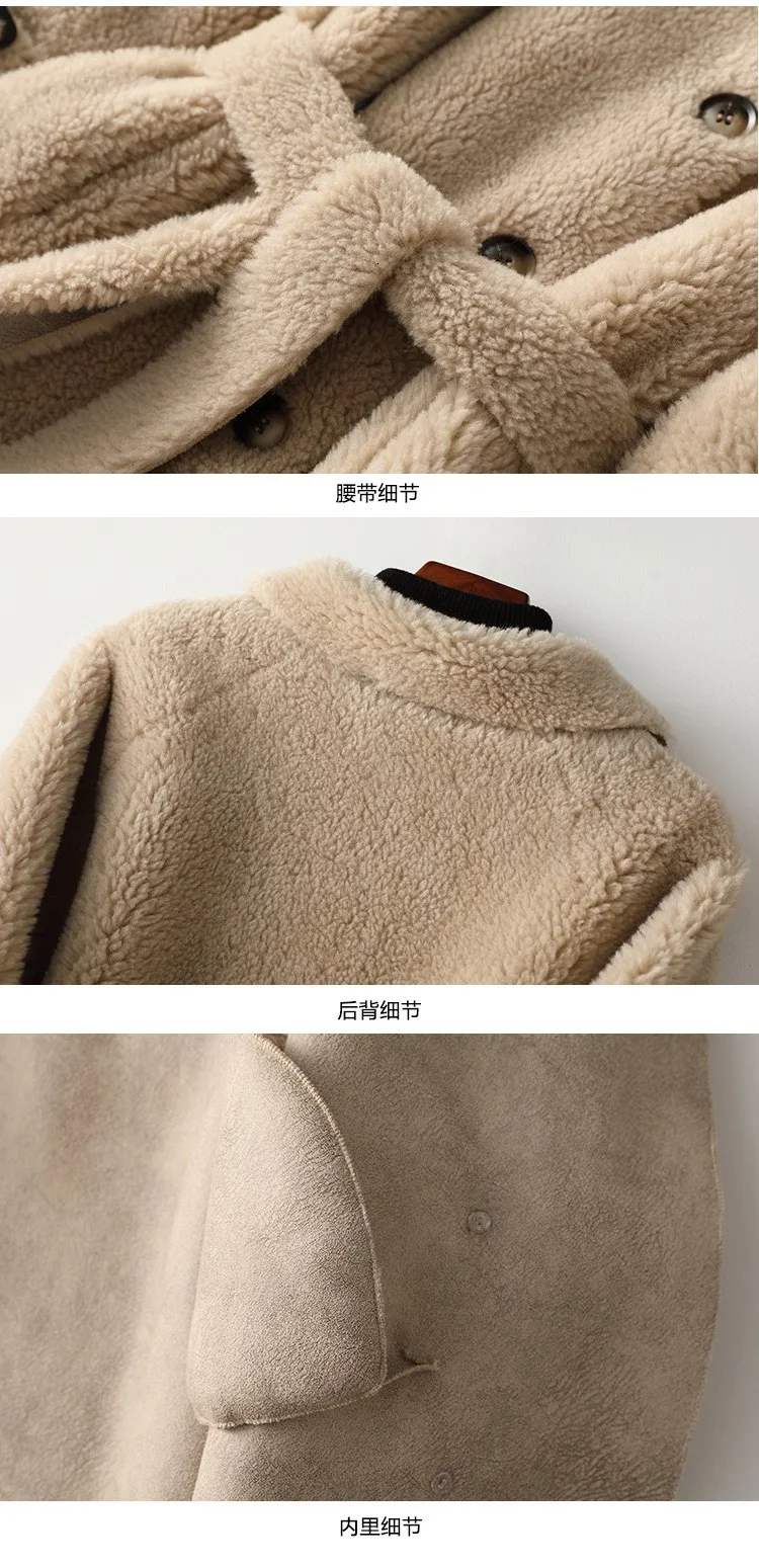 Женское зимнее длинное пальто с натуральным мехом женская одежда овечья шерсть куртка пояс корейский толстый мех элегантные пальто