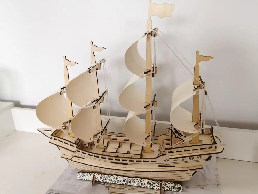 Лазерная резка деревянный корабль модель наборы DIY парусник деревянная модель Древний китайский торговый корабль