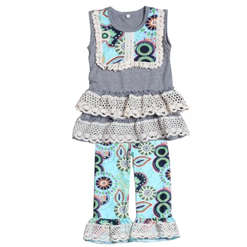 

Free Shipping Summer Baby Girls Clothes Infant Floral Lace Tops + Pants Sets Girls Clothing Boutique Outfits