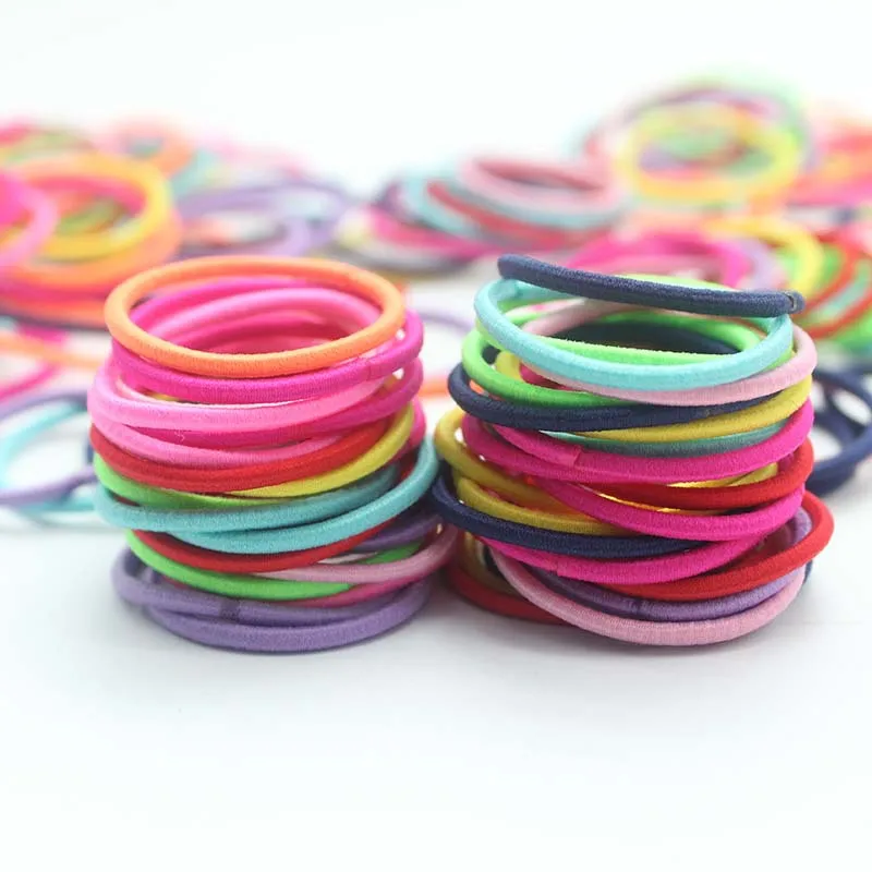 100 Pcs Girl Hair Rings Fluorescent Color Hair Accessories Ponytail Rubber Hair Rope High Elastic Hair bnads Head Rope for Girls