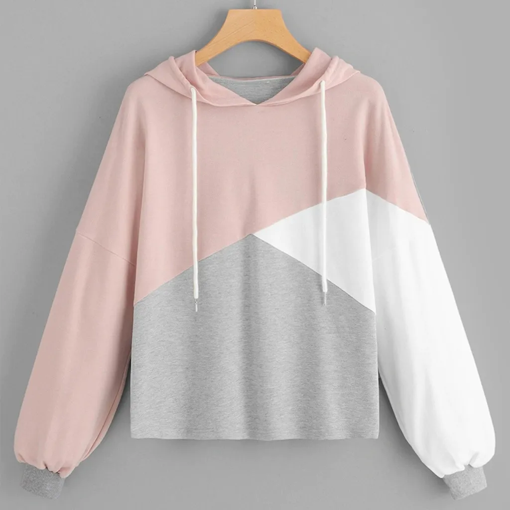 

Harajuku Womens Autumn Sweatshirt Hoodie Long Sleeve Patchwork Drawstring Sweatshirt Hooded Pullover Sweatshirts Hoodies 2019