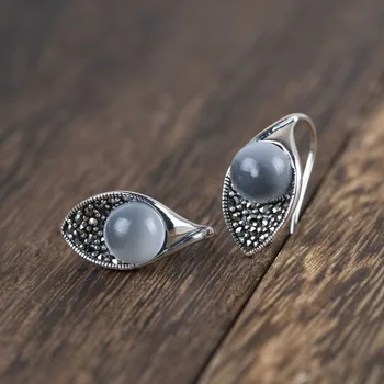 

FNJ Flower Earrings 925 Silver Original Pure S925 Sterling Silver Drop Earring for Women Jewelry MARCASITE Opal