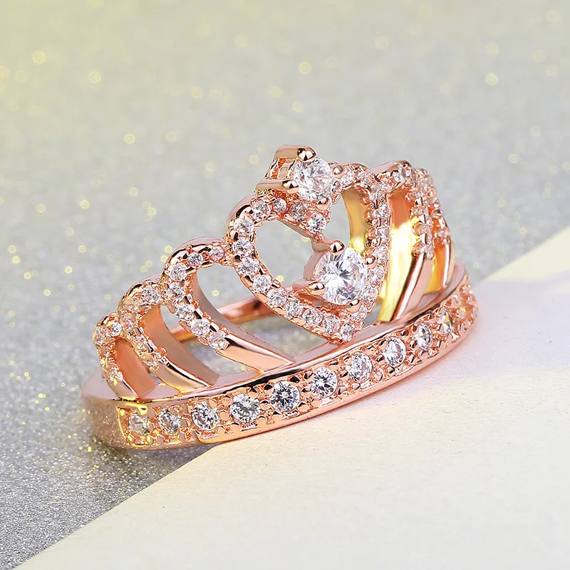 

Crown ring Zircon rose gold color heart ring for women jewelryCreate wedding engagement party accessories for fashion women