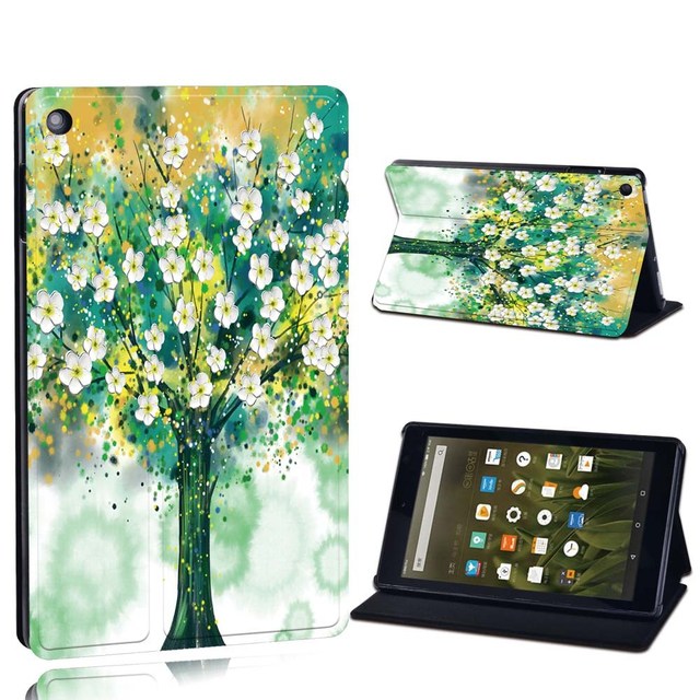 Amazon Fire 7 5/7/9th Gen / Fire HD 8 / 10 with alexa Printed Painting PU Leather Tablet Stand Folio Cover Case