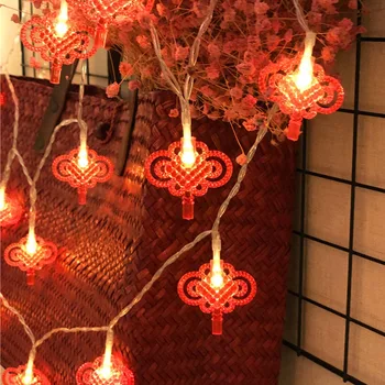 

20ft 40 LED Red Lanterns String Lights Battery Operated Chinese Knot Fairy String Lights New Year Spring Festival Decorations